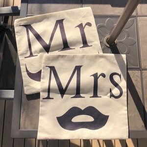 NEW Mr. & Mrs. Tweed-Like Pillow Covers Set